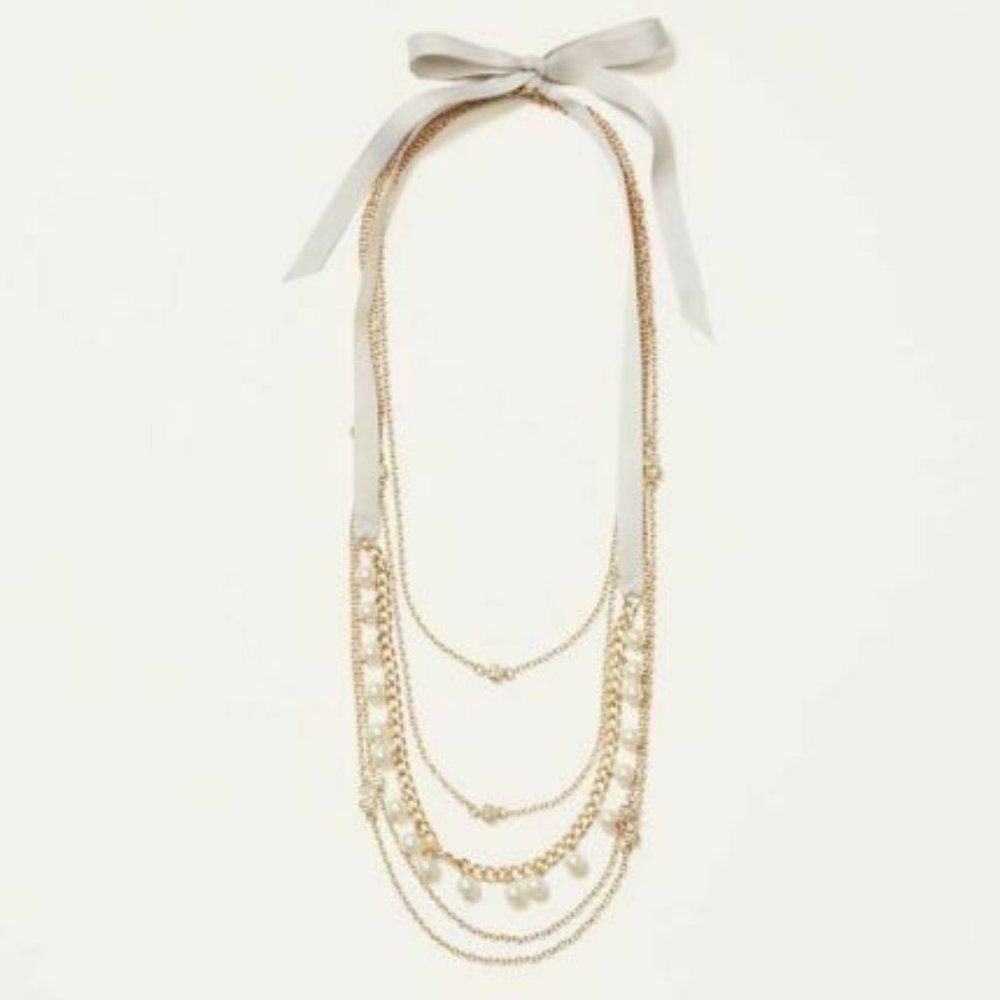 Ann Taylor Loft Pearlized Mulit Layer Ribbon And Pearl Necklace Nwt 44 9$